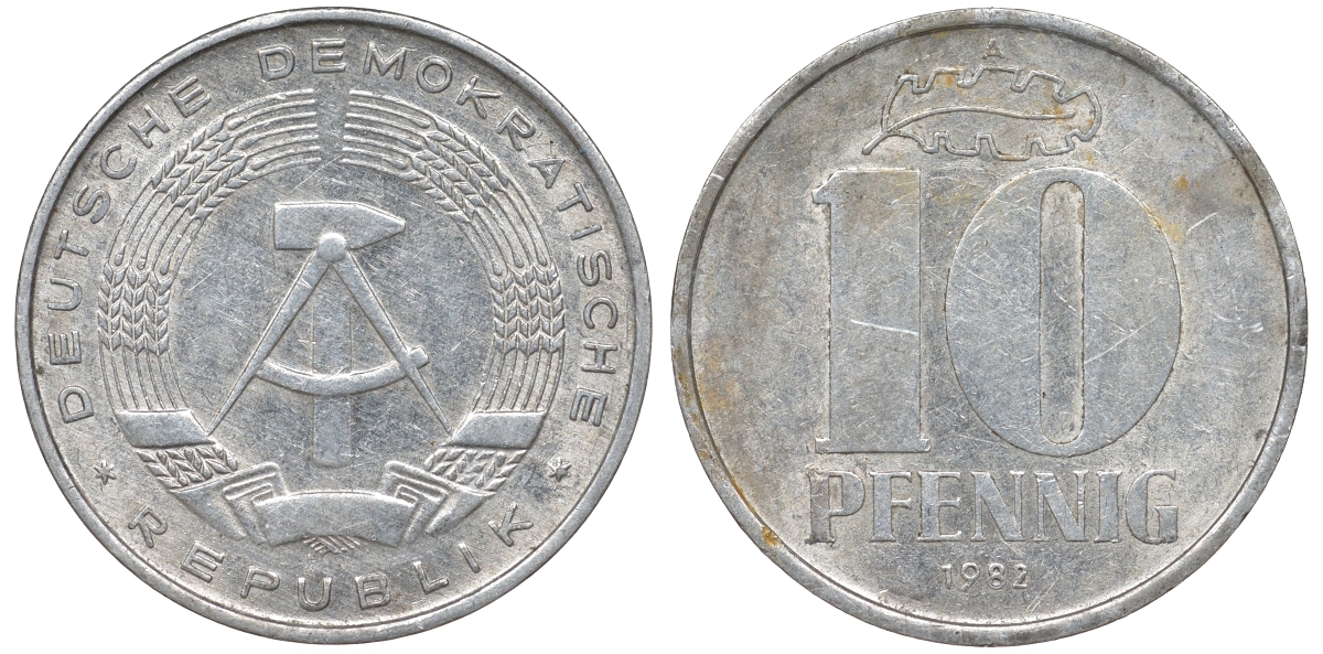 ГДР 10 ПФЕННИГОВ 1982 А KM 10 алюминий 62-853