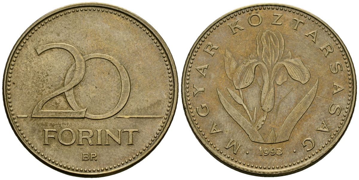 Венгрия 20 форинтов 1993 венгерский ирис KM 696 никель латунь 4120-315