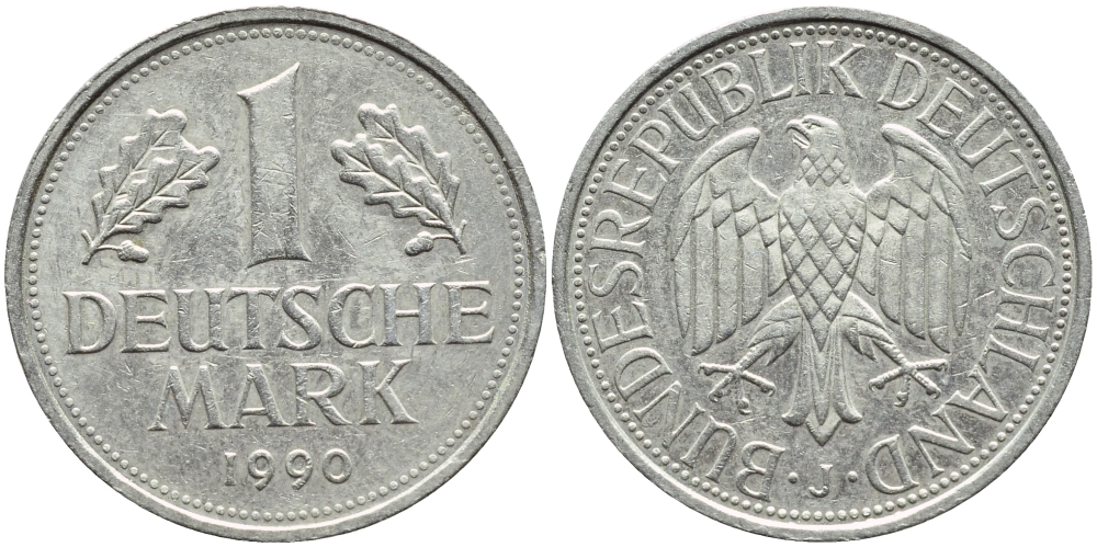 ФРГ 1 марка 1990 J КМ 110 J.385 медно-никель 85-414