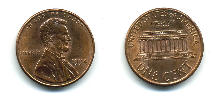 США 1 ЦЕНТ 1994 ЛИНКОЛЬН KM 201b цинк плакированный медью 4364-247