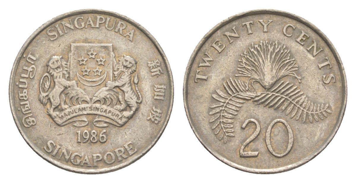 Сингапур 20 центов 1986 KM 52 медно-никель 4632-147