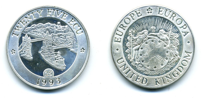 Великобритания 25 экю 1993 река темза серебро UNC 7-5-44-14