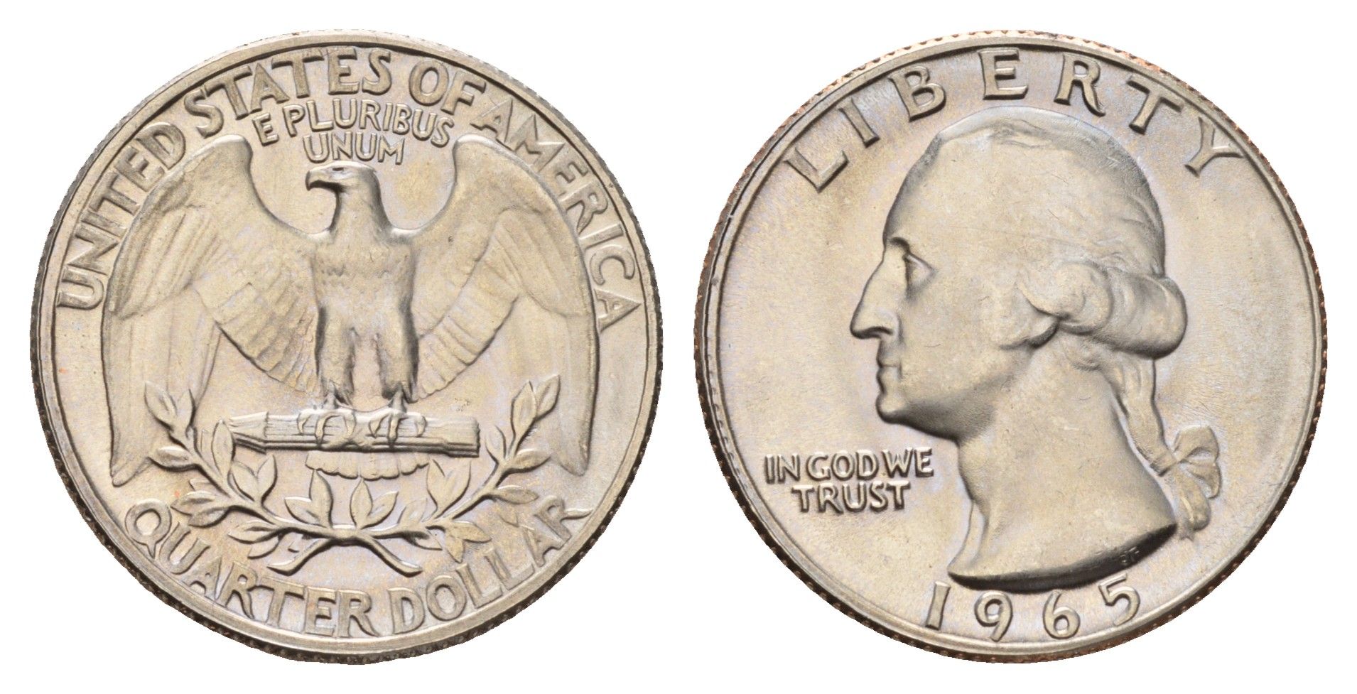 США 1/4 доллара (25 центов, квотер) 1965 KM 164a медь плакированная медно-никелем BU 54-1744