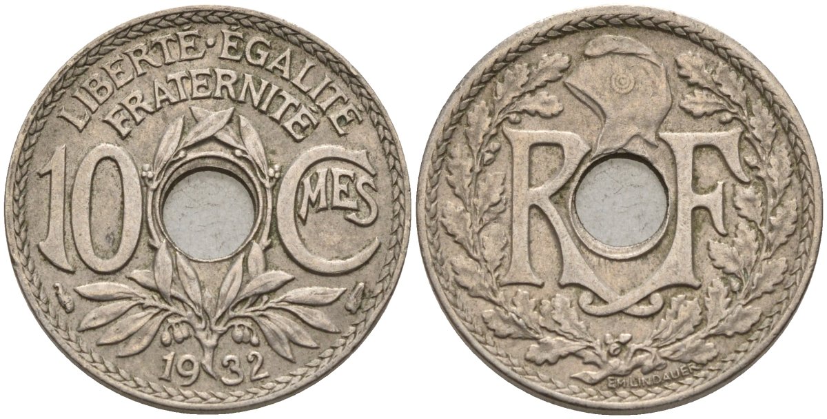 Франция 10 сантимов 1932 KM 866a, Le Franc 138.3 медно-никель 4143-1016