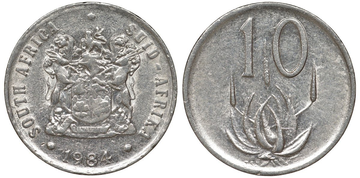 ЮАР 10 центов 1984 герб, цветок алоэ KM 85 никель 51-2253