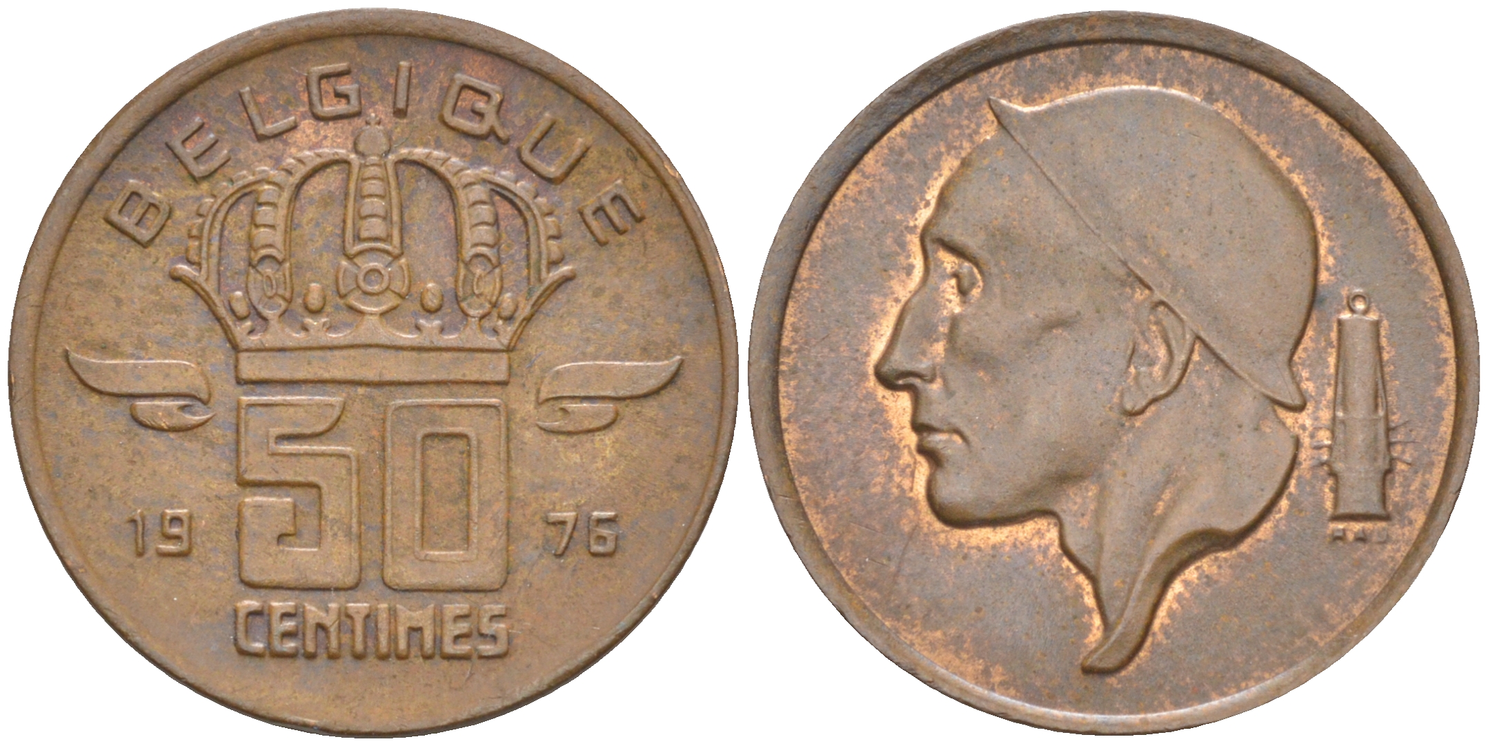 БЕЛЬГИЯ 50 САНТИМОВ 1976 BELGIQUE, БОДУЭН I (1951-1993) KM 148.1 бронза 3955-1136