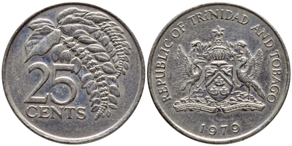 Тринидад и Тобаго 25 центов 1979 цветок дикая пуансеттия KM 32 медно-никель 4396-747