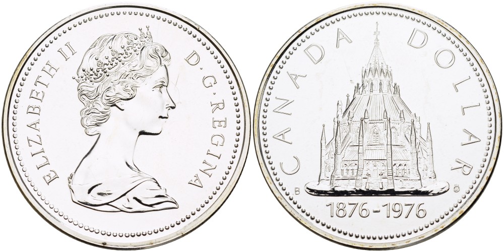 Канада 1 доллар 1976 100 лет библиотеке Парламента (1876-1976) KM 106 серебро UNC 1078-4-62