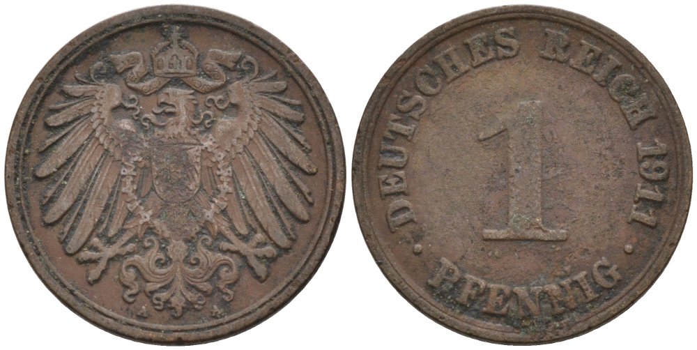 Германия 1 пфенниг 1911 A KM 10, J. 10 медь 4576-161