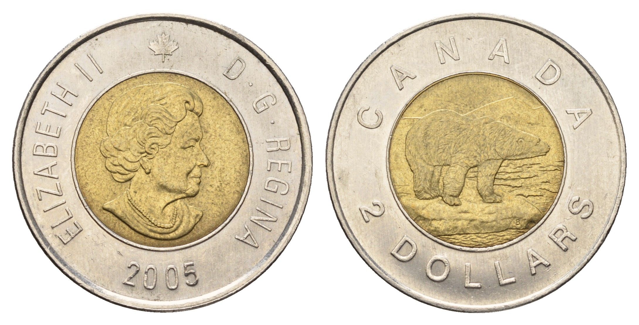 Канада 2 доллара 2005 Елизавета II (1952-2022), полярный медведь KM 496 биметалл aUNC 106-1141
