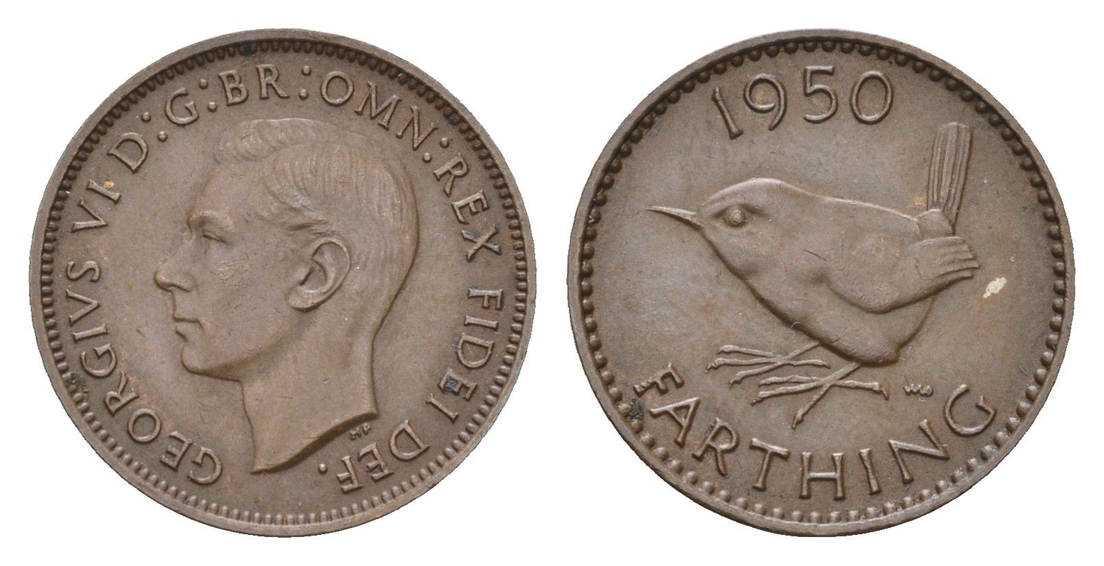 Великобритания 1 фартинг 1950 Георг VI (1936-1952) KM 867, Spink 4119 бронза 4643-956