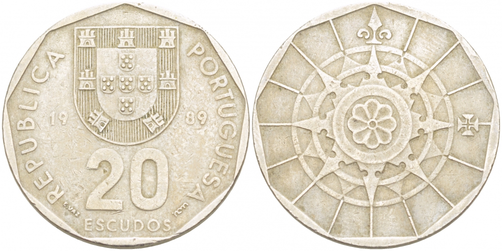 ПОРТУГАЛИЯ 20 ЭСКУДО 1989 INCM KM 634.1 медно-никель 77-543