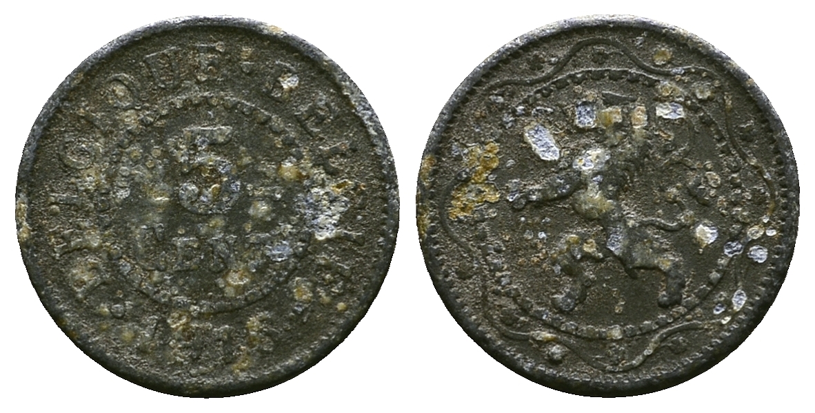 Бельгия 5 сантимов 1916 Belgique-Belgie, германская оккупация, I-ая мировая война KM 80 цинк 261-1223