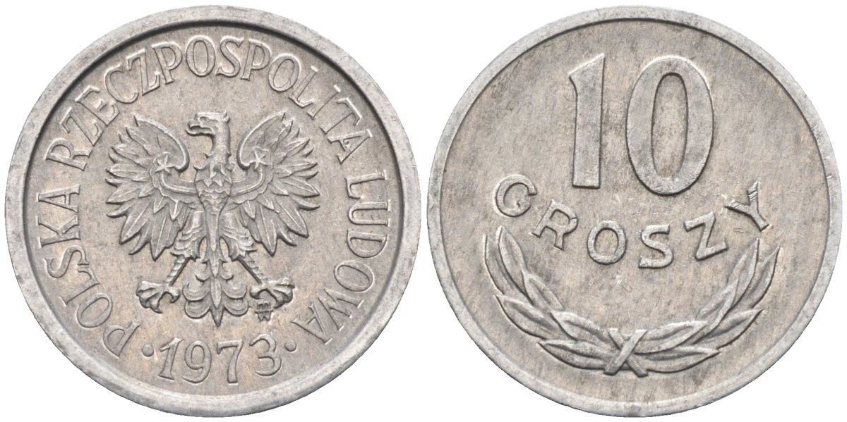 Польша 10 грошей 1973 MW, Народная Республика KM АА47, Parchimowicz 206l алюминий 4580-616