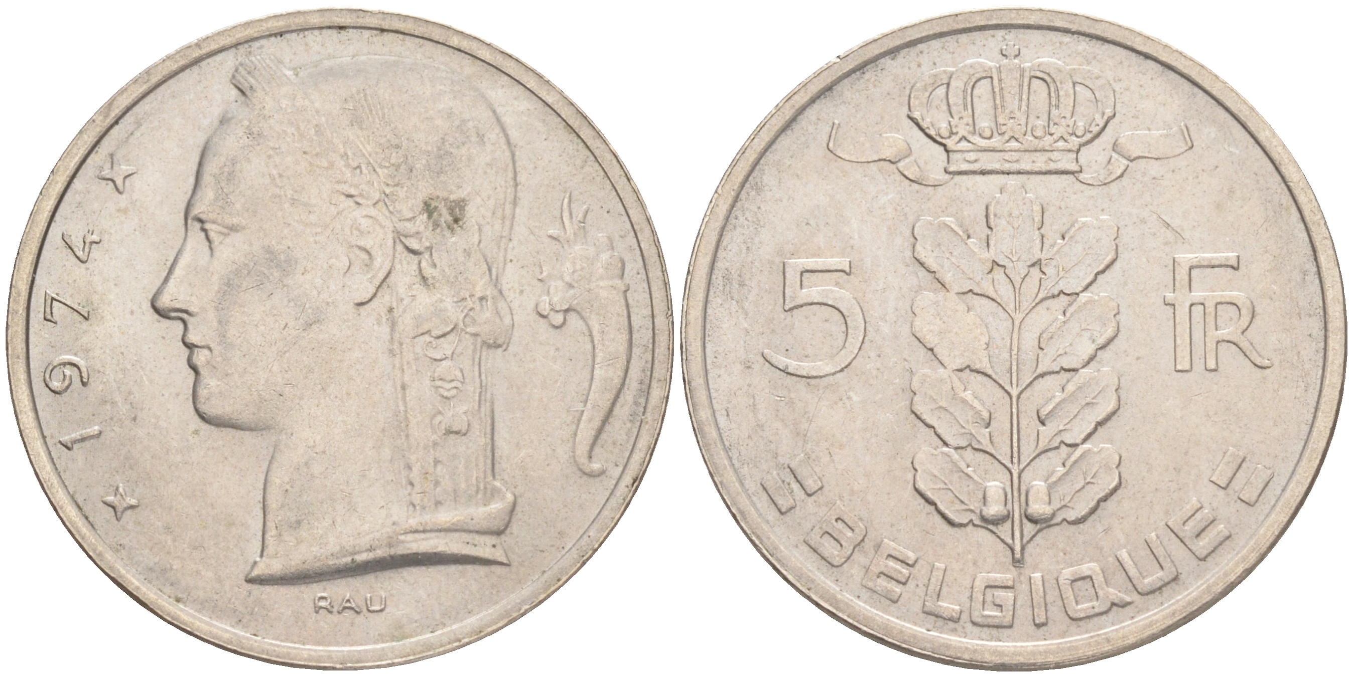 БЕЛЬГИЯ 5 ФРАНКОВ 1974 BELGIQUE KM 134.1 медно-никель 4556-546
