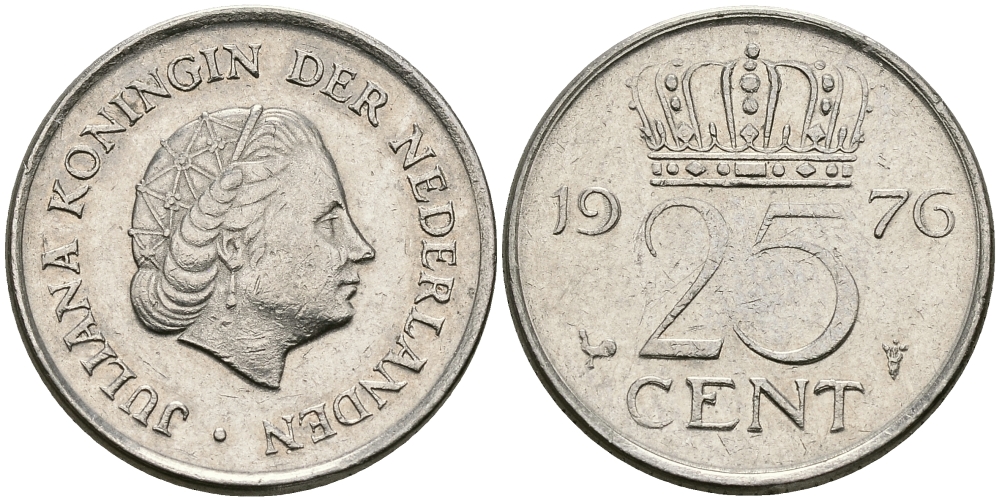 НИДЕРЛАНДЫ 25 ЦЕНТОВ 1976 ЮЛИАНА KM 183 никель 96-244
