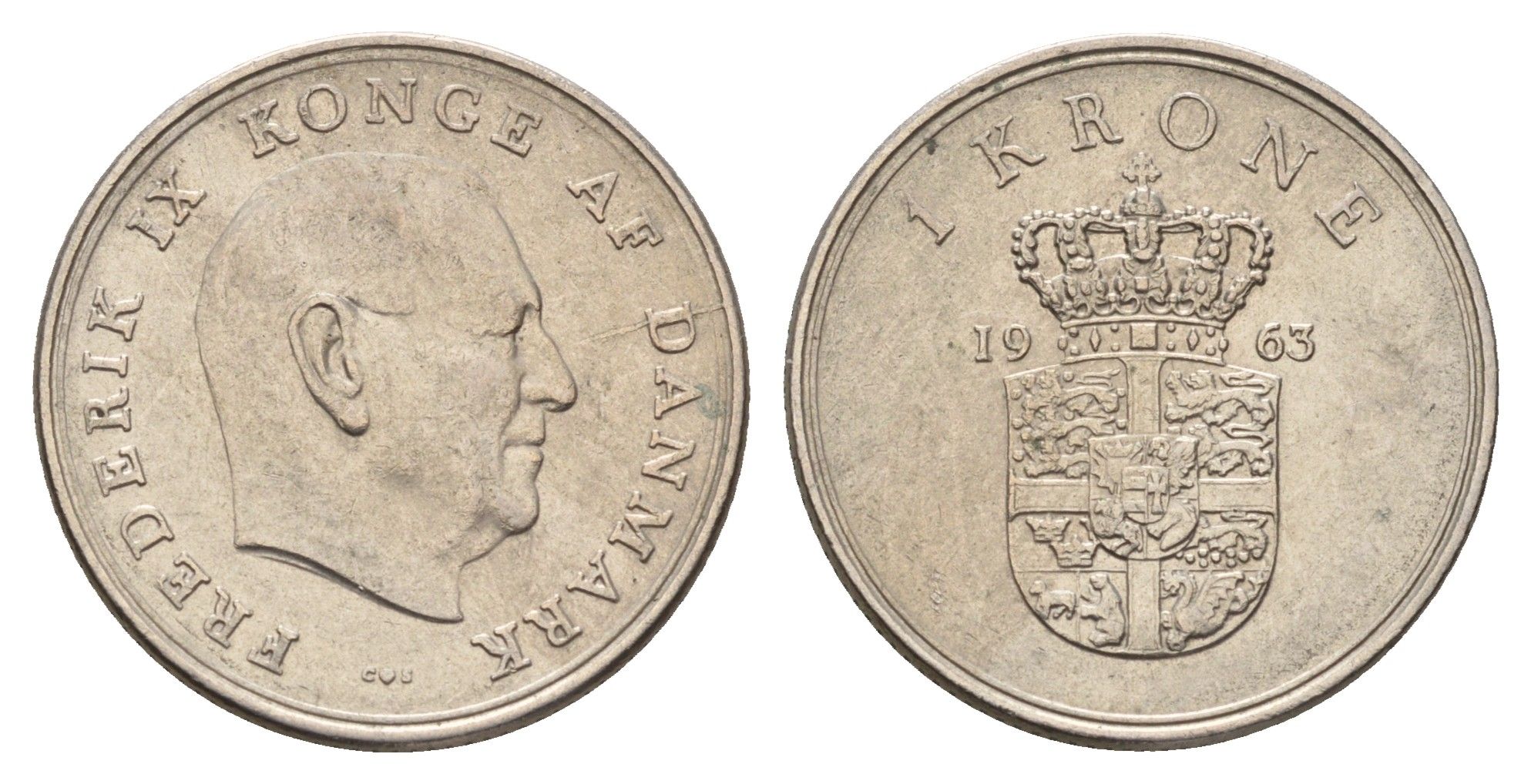 Дания 1 крона 1963 C;S, Фредерик IX (1947-1972) KM 851 медно-никель 56-341