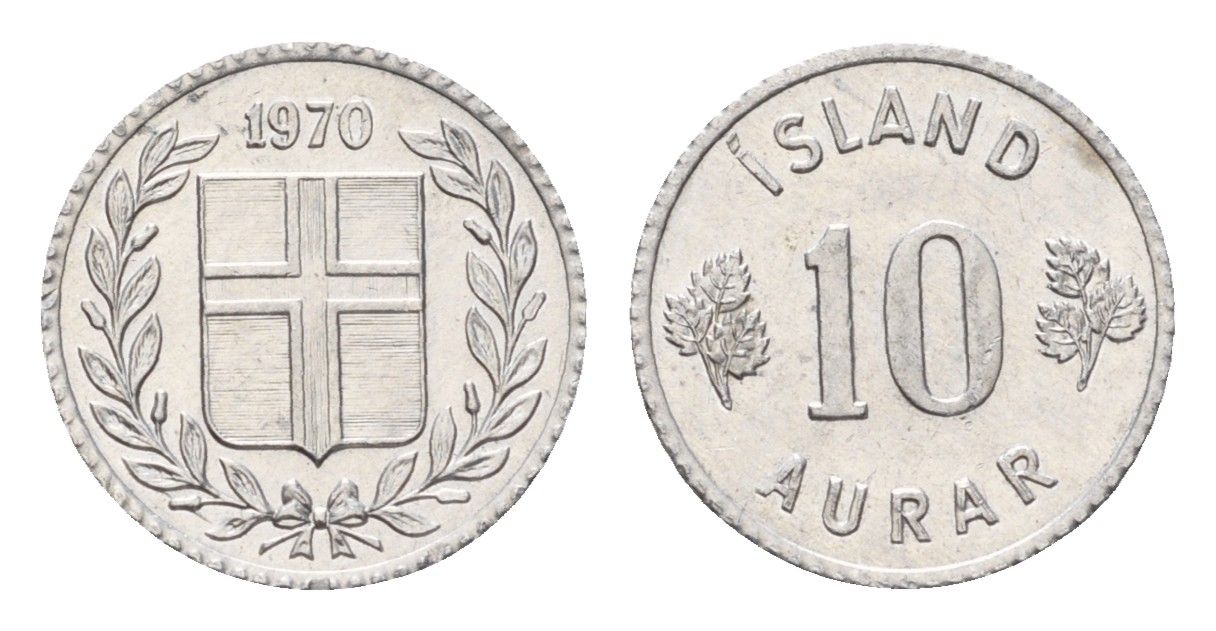 Исландия 10 эйре 1970 KM 10a алюминий UNC 4690-726