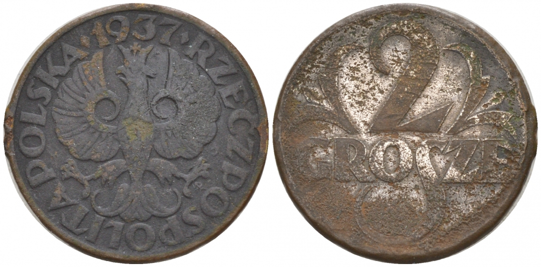 ПОЛЬША 2 ГРОША 1937 KM 9а бронза 44-149