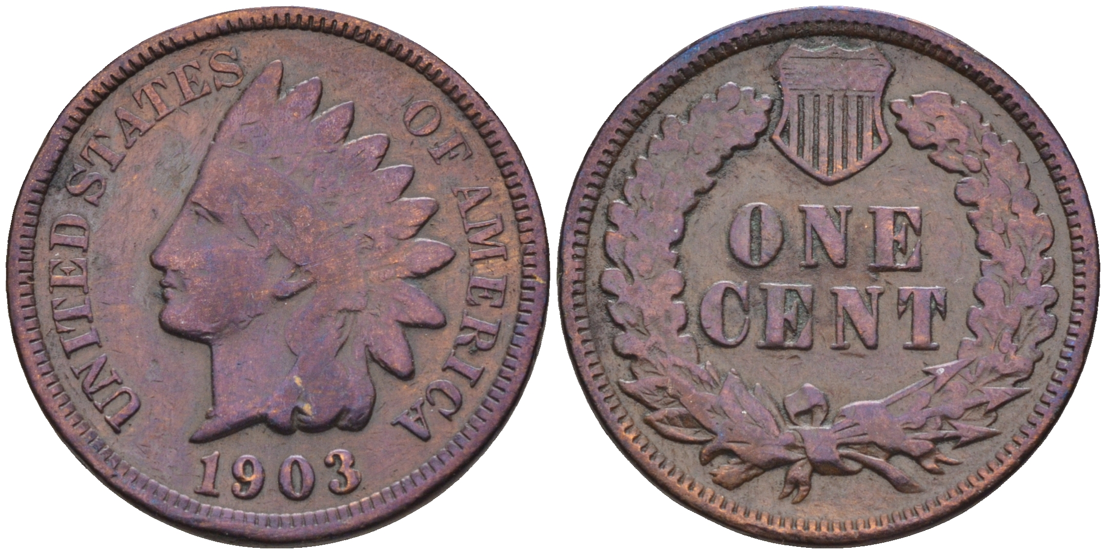 США 1 цент 1903 индеец, Indian head KM 90a бронза    4169-125