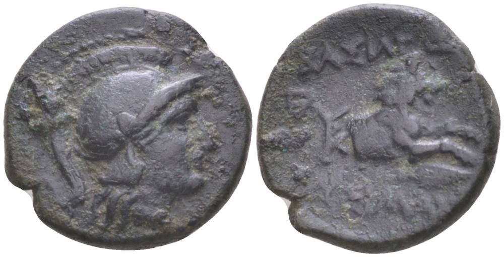 Фракийское Царство АЕ 323-281 гг. до н.э. Лисимах, голова Афины / протома льва, 2,56 гр SNG Copenhagen 1159 медь 1073-19-62