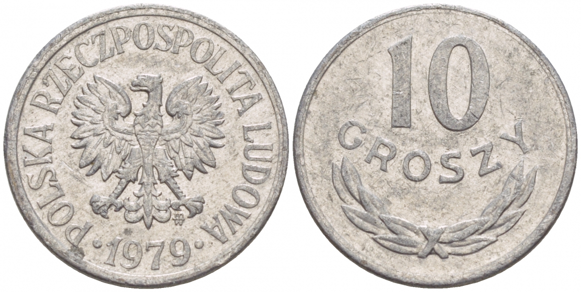 ПОЛЬША 10 ГРОШЕЙ 1979 MW KM АА47 алюминий 4549-764