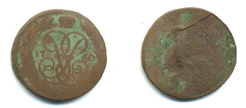 РОССИЯ 1 КОПЕЙКА 1760 медь 61-735