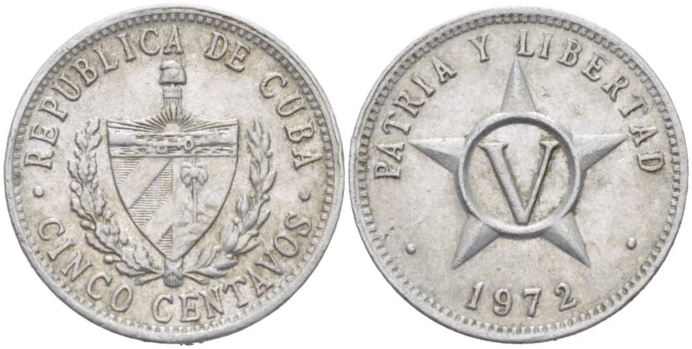 Куба 5 сентаво 1972 звезда, вторая республика (1962- ) KM 34 алюминий 217-444
