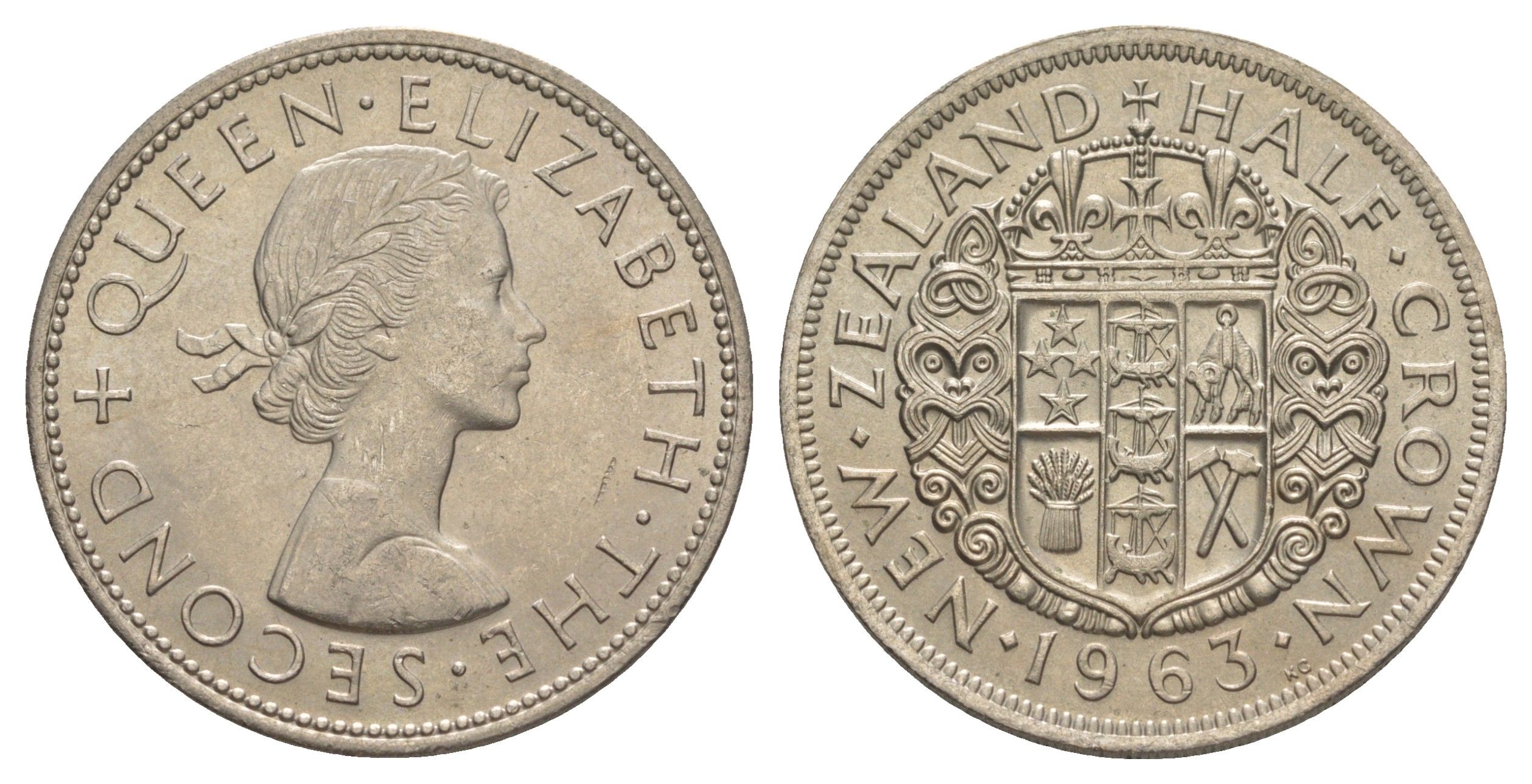 Новая Зеландия 1/2 кроны 1963 Елизавета II (1952-2022) KM 29.2 медно-никель UNC 29-621