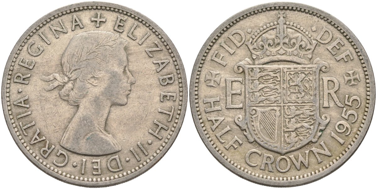 Великобритания 1/2 кроны 1955 Елизавета II (1952-2022) KM 907, Spink 4145 медно-никель 4587-946