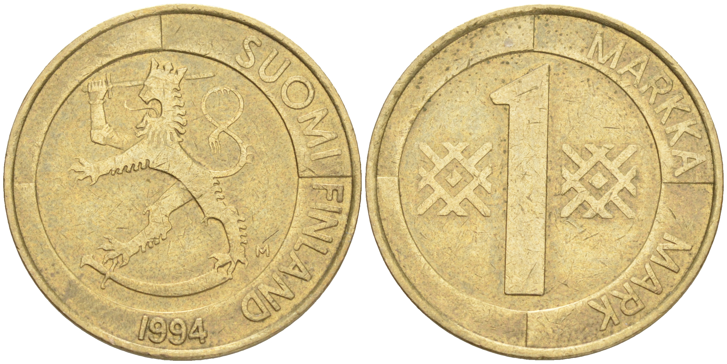 ФИНЛЯНДИЯ 1 МАРКА 1994 M KM 76 алюминиевая бронза 4556-536