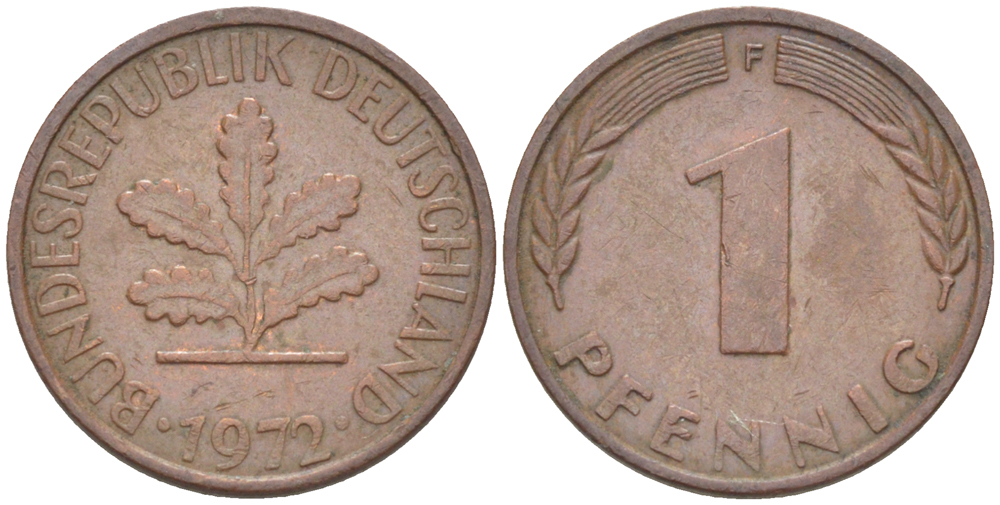 ФРГ 1 ПФЕННИГ 1972 F KM 105, J. 380 сталь плакированная медью 4181-565
