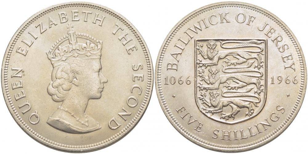 Джерси 5 шиллингов 1966 900 лет Нормандскому завоеванию KM 28 медно-никель UNC 118-523