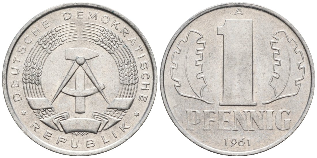 ГДР 1 пфенниг 1961 А KM 8.1 алюминий aUNC 4564-1014
