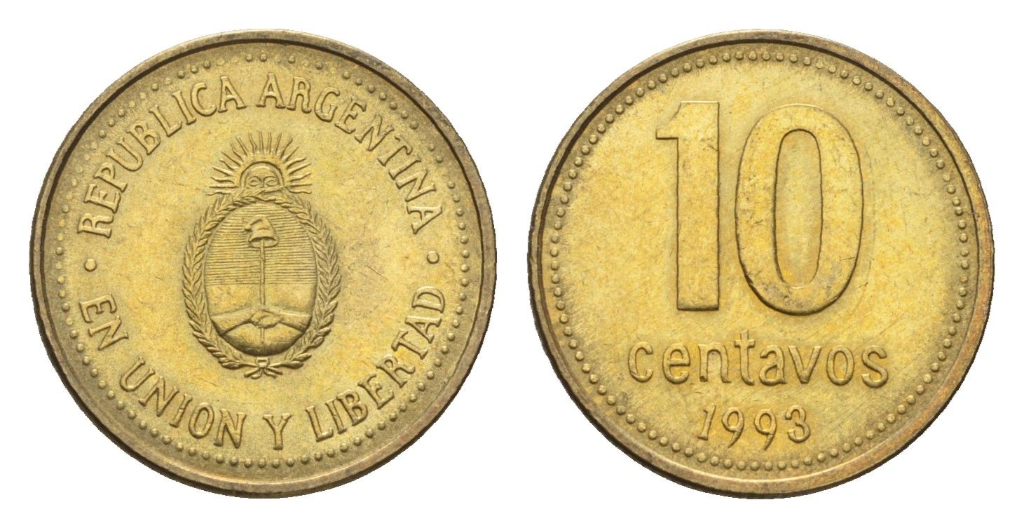 Аргентина 10 сентаво 1993 KM 107 алюминиевая бронза aUNC 4664-564