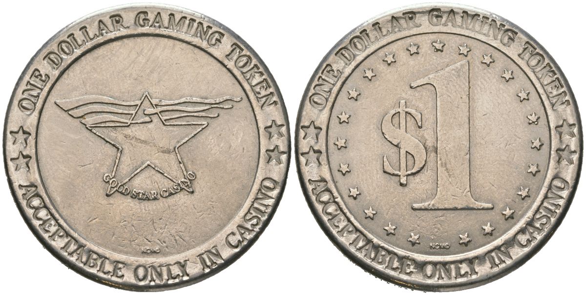 США жетон (токен) казино Gold Star в Лас-Вегасе в 1 доллар середина XX век диаметр 37 мм, вес 17,9 гр никель 107-332
