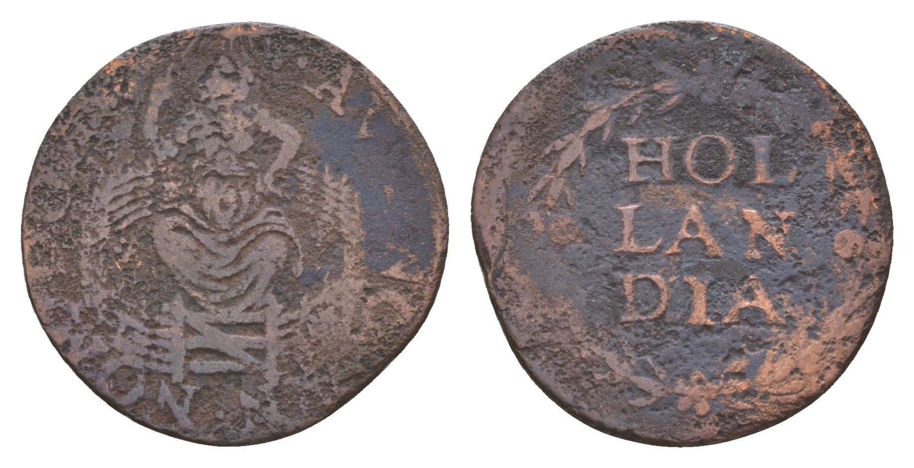 Нидерланды, Голландская Республика, Голландия 1 дуит ND (1590-1598) CNM 2.28.123, Ver 57.3, HPM Ho81, HNK 2004 медь 1519-341