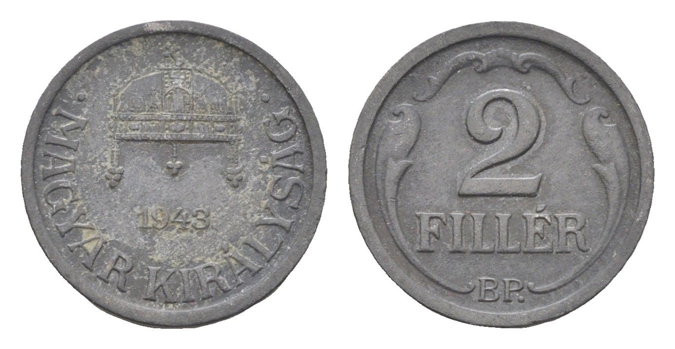 Венгрия 2 филлера 1943 BP KM 519 цинк 4665-512