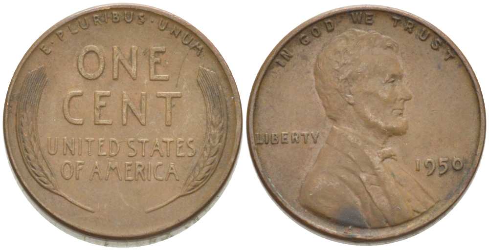США 1 ЦЕНТ 1950 ЛИНКОЛЬН KM А132 медь цинк 218-228