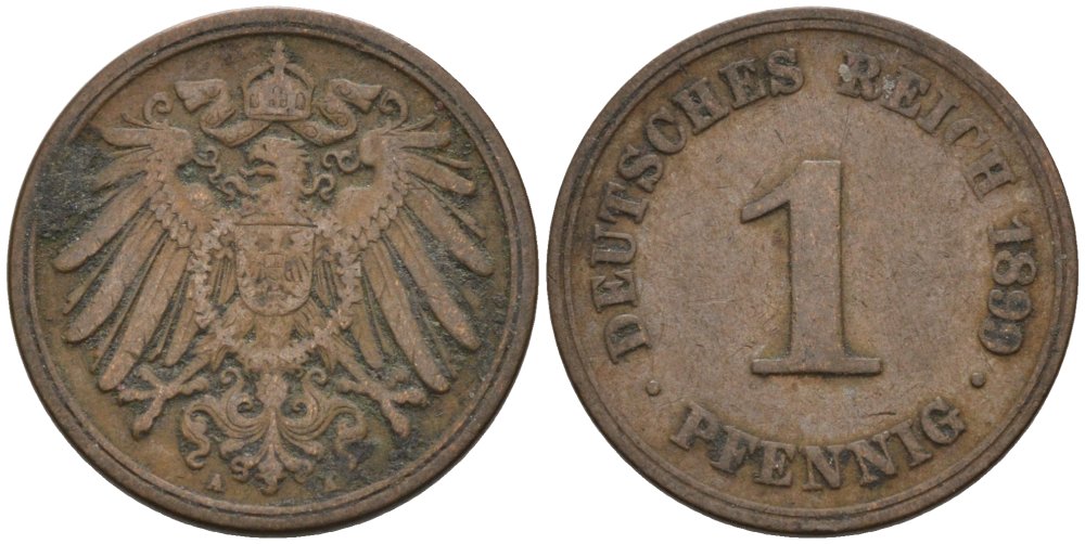Германия 1 пфенниг 1899 A KM 10, J. 10 медь 4567-1129