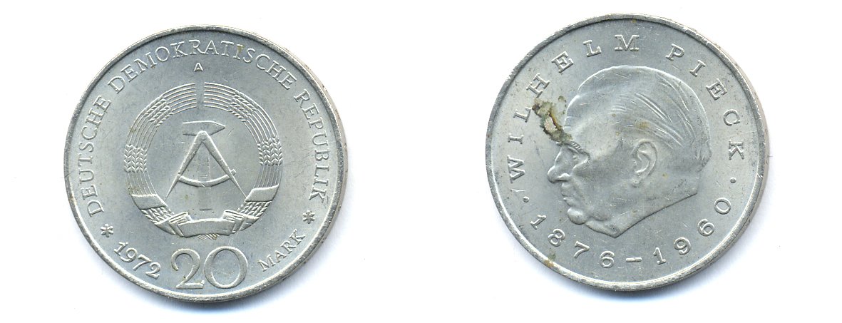 ГДР 20 марок 1972 А, Вильгельм Пик (1876-1960) KM 42 медно-никель 3333-415