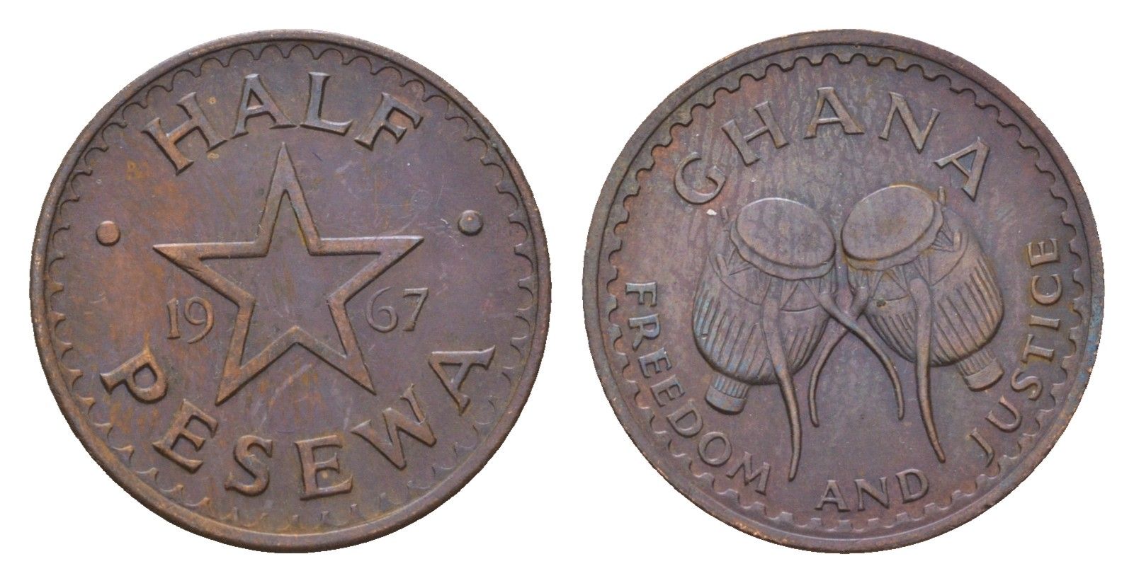 Гана 1/2 песевы 1967 KM 12 бронза 4682-645
