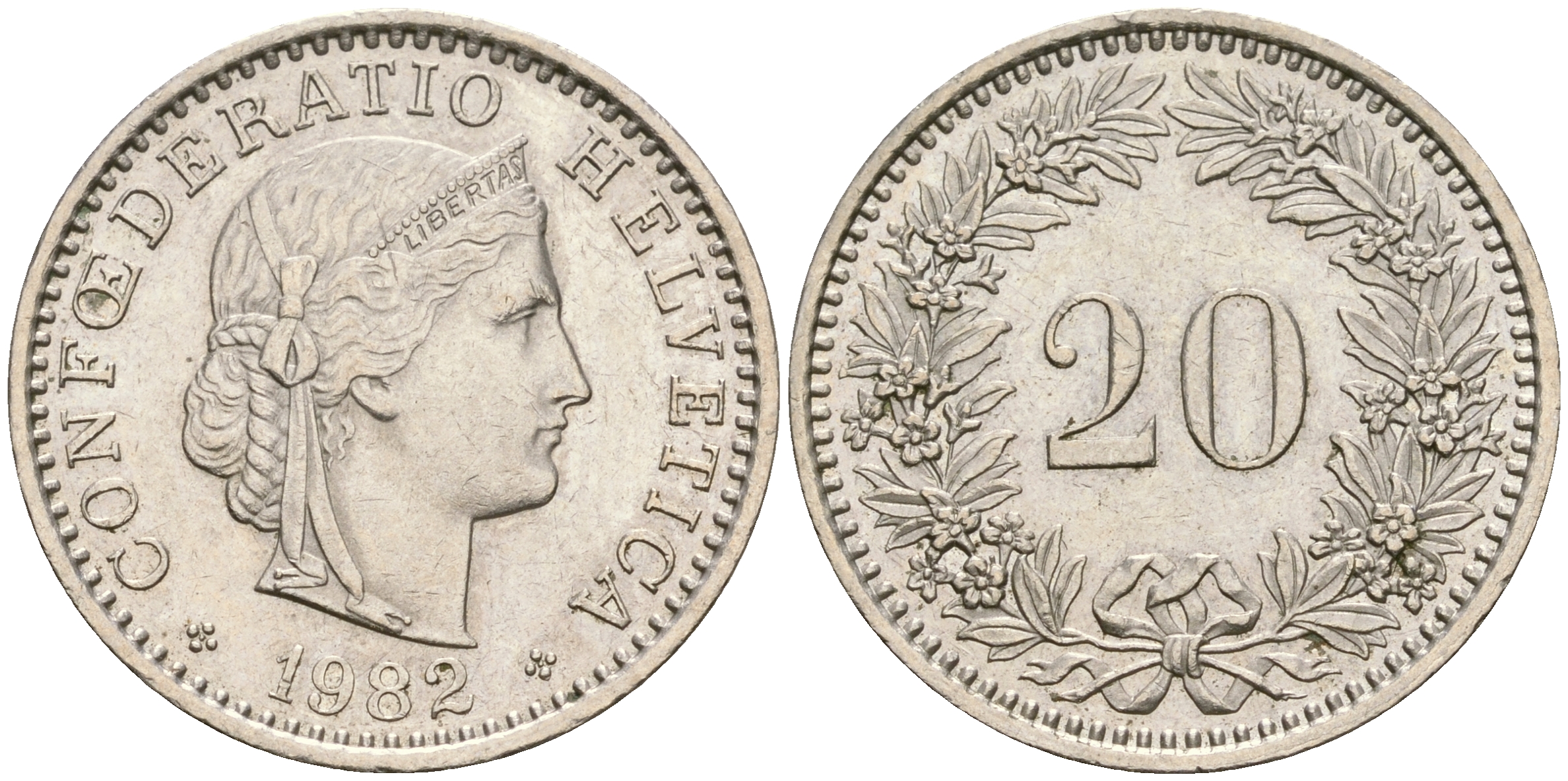 Швейцария 20 раппенов 1982 KM 29а медно-никель 4364-1434