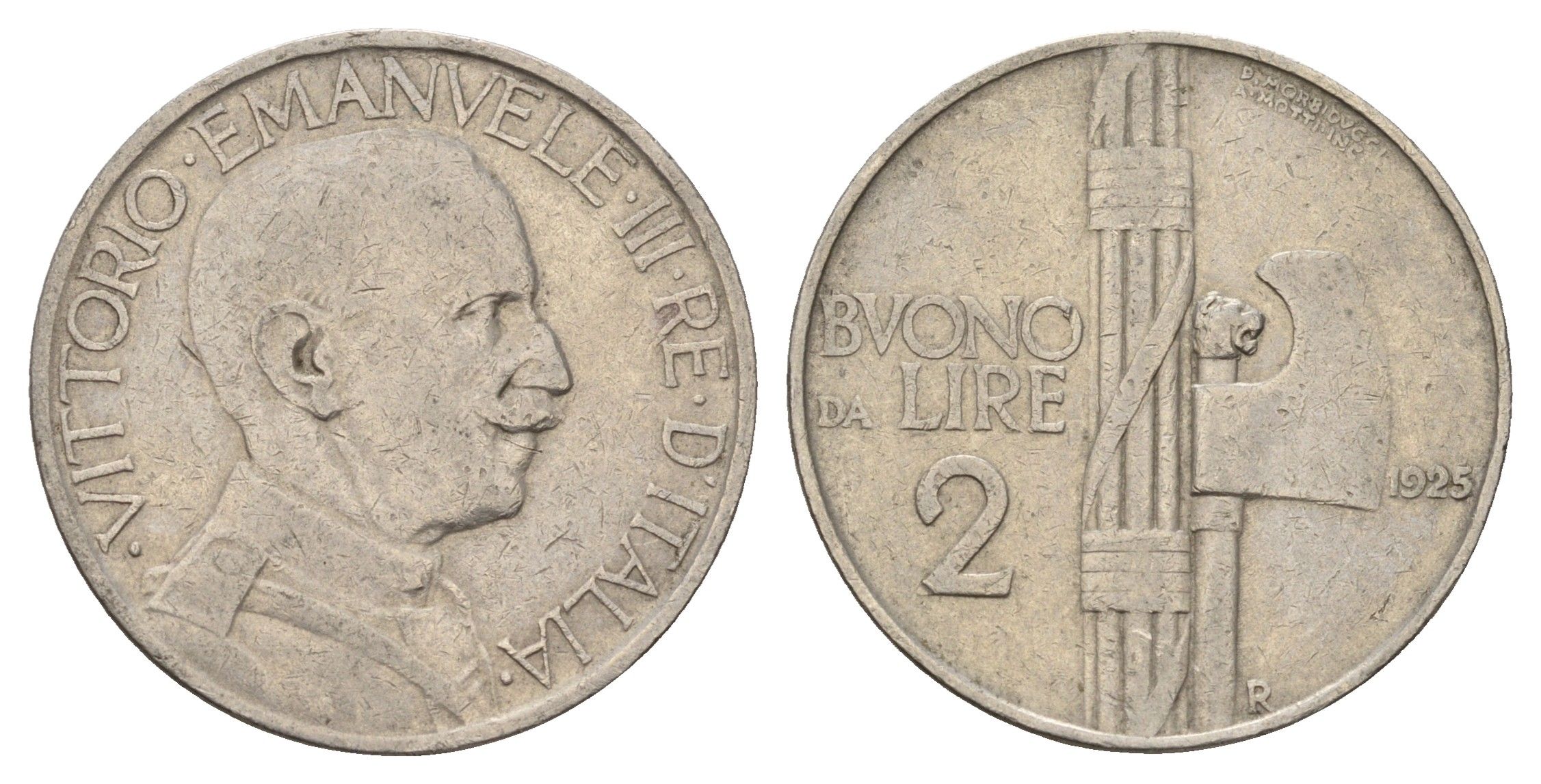 Италия 2 лиры 1925 Виктор Эммануил III (1900-1946) KM 63 никель 54-1615