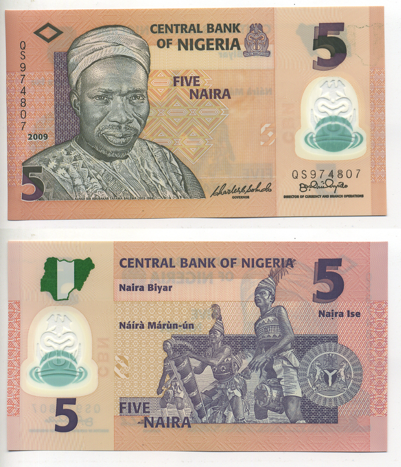 Нигерия 5 найра 2009 Абубакар Тафава Балева, барабанщики, 6 цифр в номере Pick 38 a пластик UNC (пресс) 6300-39-3-1