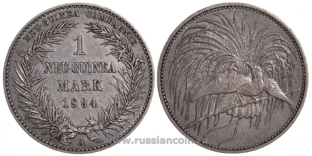 Германская Новая Гвинея 1 марка 1894  J. 705, KM 5 серебро    00-901-14