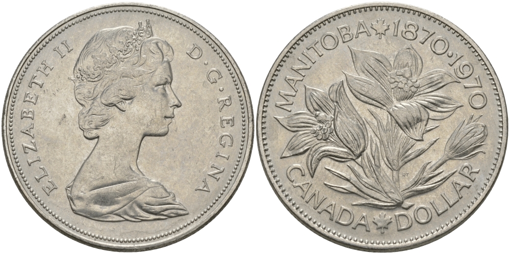 Канада 1 доллар 1970 100 лет со дня присоединения провинции Манитоба (1870-1970) KM 78 никель UNC 97-246