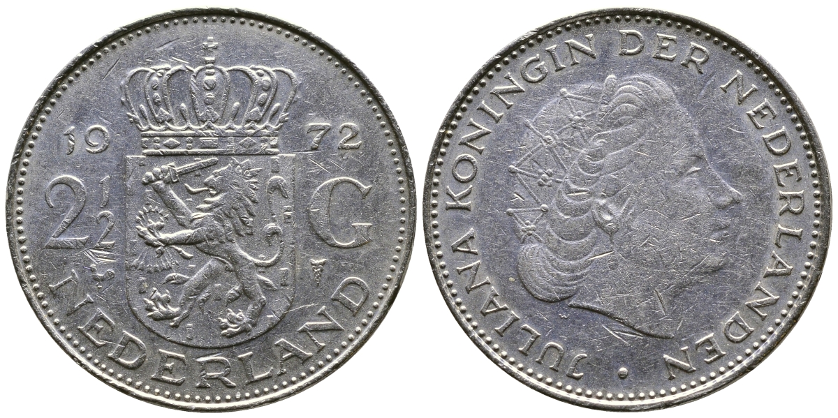 Нидерланды 2 1/2 гульдена 1972 Юлиана (1948-1980) KM 191 никель 75-334