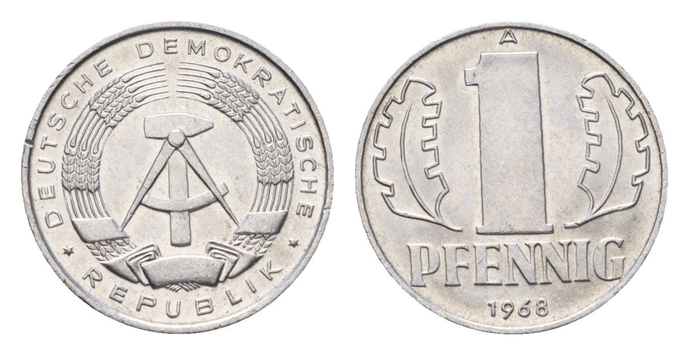 ГДР 1 пфенниг 1968 A KM 8.1 алюминий UNC 4651-617
