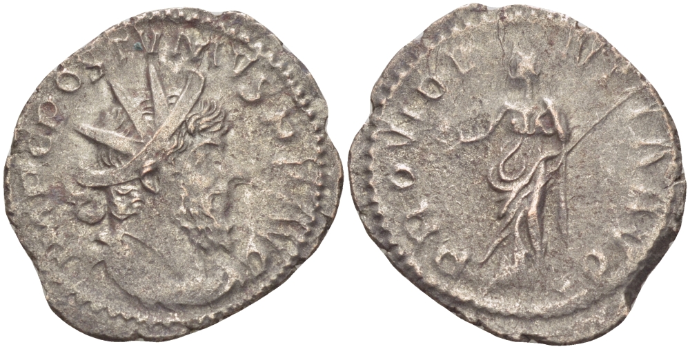 Римская Империя (императоры в Галлии) антониниан 260 - 269 Постум. IMP C POSTVMVS P F AVG / PROVIDENTIA AVG, Провиденция, держащая скипетр и сферу, Колония Агриппины, Good Very fine RIC 323 биллон 1073-13-62